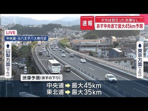 ニュースの動画サムネイル - 夕方は目立った渋滞なし 10日 中央道で最大45キロ予測【スーパーJチャンネル】(2025年8月9日)