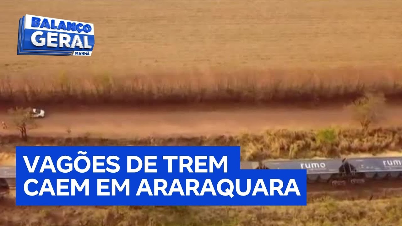 Trem sai dos trilhos e vagões tombam em Araraquara