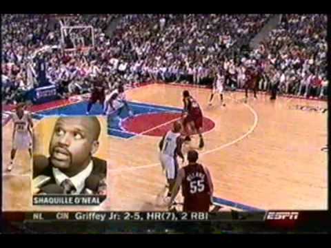 Ben Wallace Blocks Shaquille O'Neal (Sportscenter Coverage) video clip