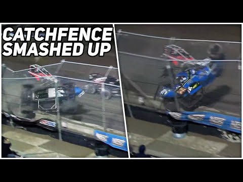 Catchfence Torn Up In Scary Crash |  USAC Sprints at Bubba Raceway Park - dirt track racing video image
