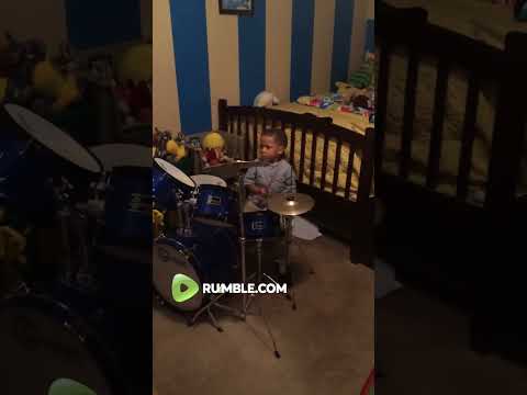 Talented toddler plays the drums adorably