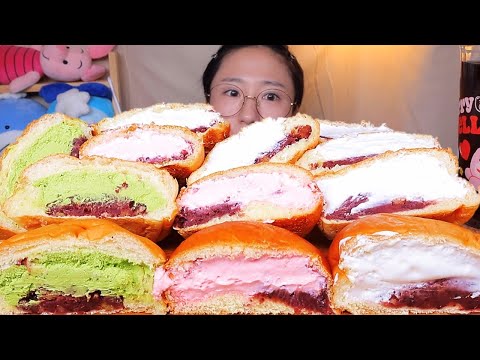 생크림과 팥이 들어간 생크림팥빵🍞 단팥크림빵 디저트 먹방 Dessert Mukbang