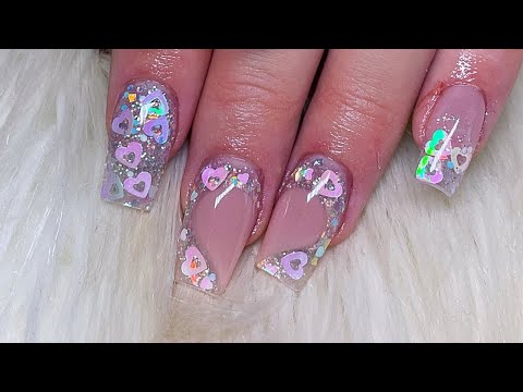 Late valentines glitter acrylic nails. With new @glitterbels pre mixed glitter