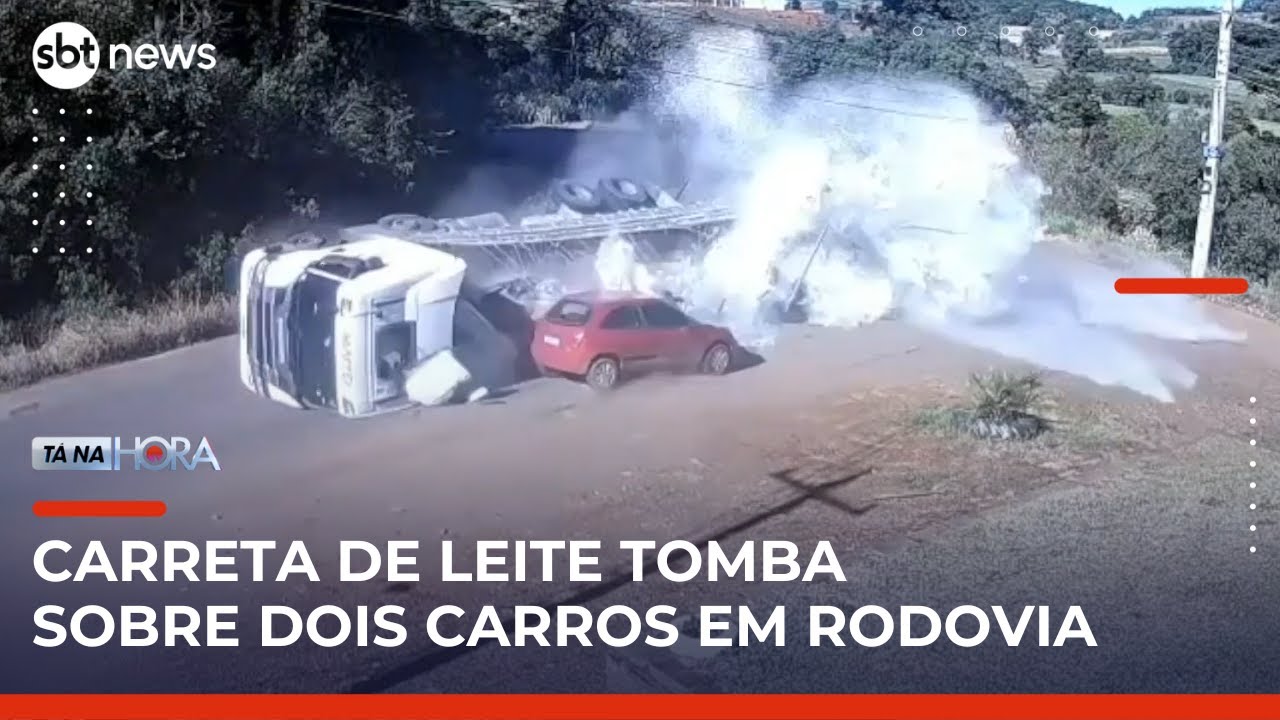 Carreta de leite tomba em curva e deixa feridos no RS câmera registra acidente | TanaHora