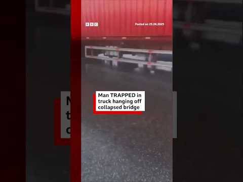 Lorry driver trapped in cabin after China bridge collapse. #China #BBCNews