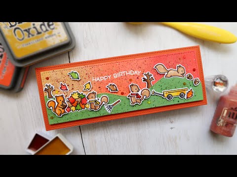Lawn Fawn Slimline Birthday Card feat. Let's Go Nuts (Fall/Winter 2020 Release)