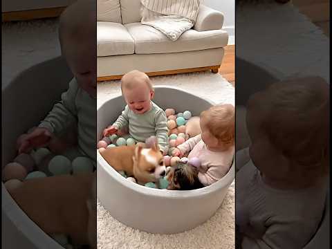 Playing with Puppy in the Ball Pit     #baby #puppy #cute #<strong>funny</strong> #<strong>dog</strong> #ballpit #viral