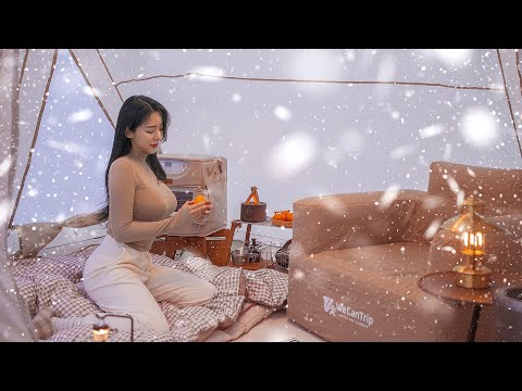❄️Solo Camping In A Hot Giant Air Tent On A Snowy Day | Camping ASMR