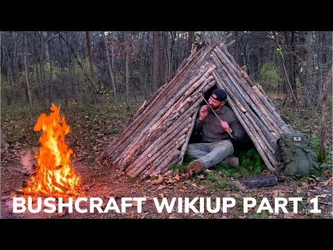Solo Overnight In a Bushcraft Wikiup Shelter With Steak and Bacon Cooked on a Rock (PART 1)