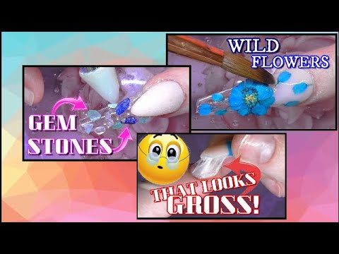 Wild Flowers And Gem Stones Acrylic Nails | Stunning Top Coat Reveal & Mistakes!! | ABSOLUTE NAILS