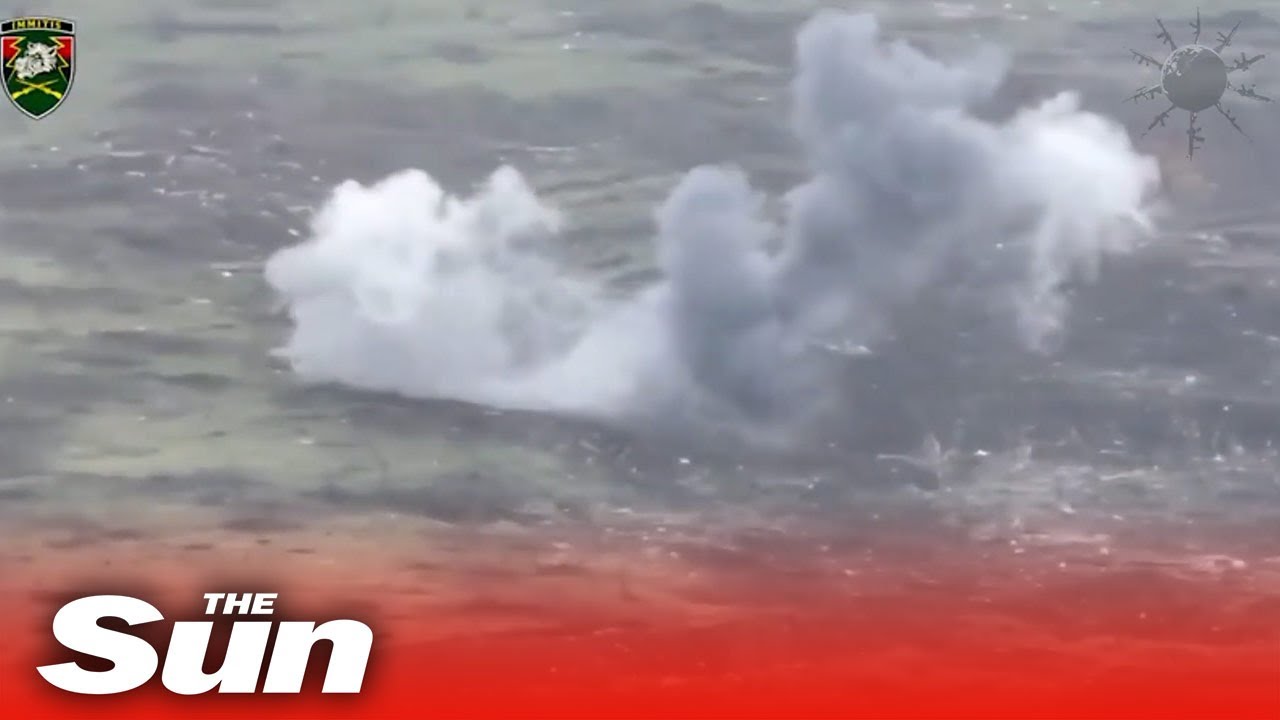 Drone footage shows Ukrainian artillery destroying Russian positions