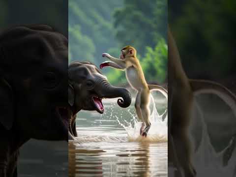 Monkey playing with Elephant Baby #shortsfeed #shortvideo #elephant #funny