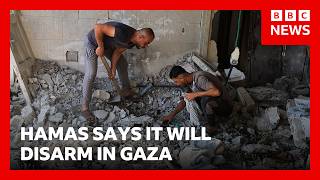 Thumbnail for the video "Hamas says it agrees to disarm in Gaza as at least eight killed in overnight strikes | BBC News" from BBC News
