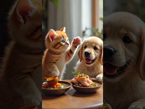 Cat And Dog, Two Friends, Are Mischievous While Eating | #cat #dog #friendship #mrh_rasel #shorts