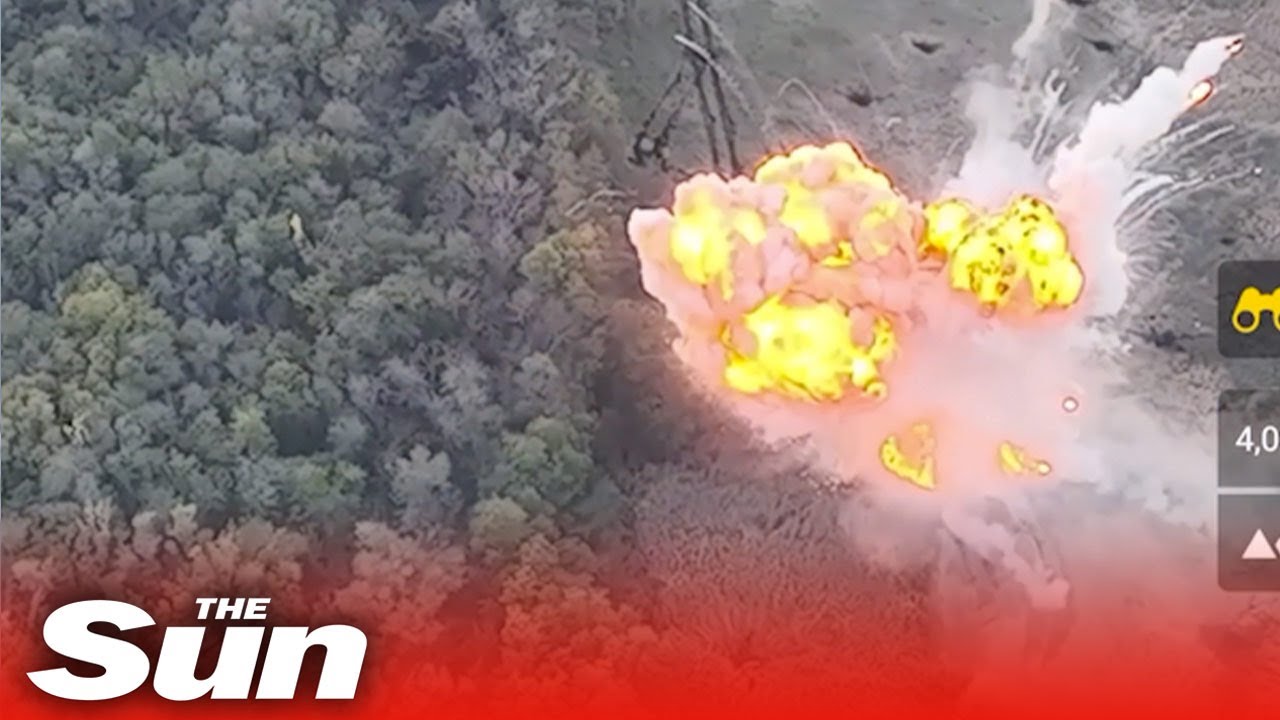 Russian self-propelled guns destroy Ukrainian equipment in HUGE explosion
