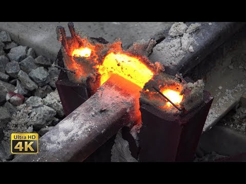 Rails thermite welding - Eruptions, melt squeezing and grinding [4K] - UCglVjGyY8ydqfPRMWI-y7PQ