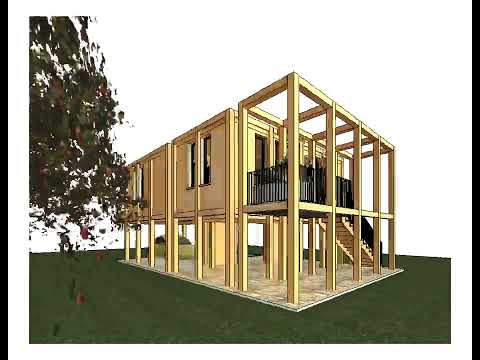 Tiny  House Design Competition Vista da piano terra casa di 37 mq in legno. California USA 2021.