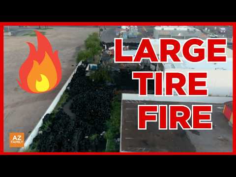 Flames engulf mountain of tires at west Phoenix auto shop