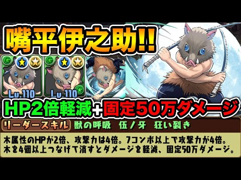 【鬼滅の刃】木属性最強クラスのリーダースキル！嘴平伊之助がHP2倍軽減+固定50万ダメージ持ち！進化前＆進化後組み合わせて裏列界の化身で使ってみた！【スー☆パズドラ】