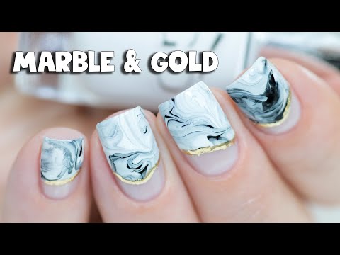 Marble Nail Art with Golden Foil - Regular Nail Polish