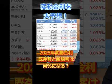 【変動金利の予想】2025年の変動金利は既存客と新規客で何%まで上がるか大予想 #住宅ローン金利 #変動金利 #2025年 #日銀金融政策決定会合