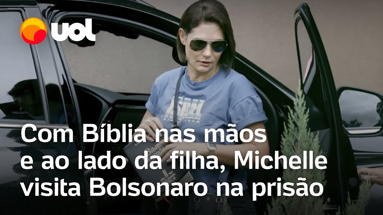 Michelle visita Bolsonaro na prisão com Bíblia na mão e ao lado da filha; vídeo