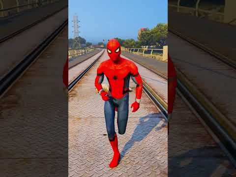 Spider-Man save his kid from the train 😳#gtav #spidarman #train