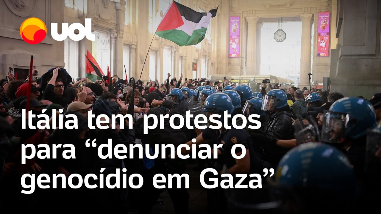 Italianos protestam contra genocídio em Gaza e exigem sanções contra Israel