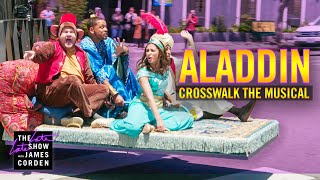 Thumbnail for the video "Crosswalk the Musical: Aladdin ft. Will Smith, Naomi Scott & Mena Massoud" from The Late Late Show with James Corden