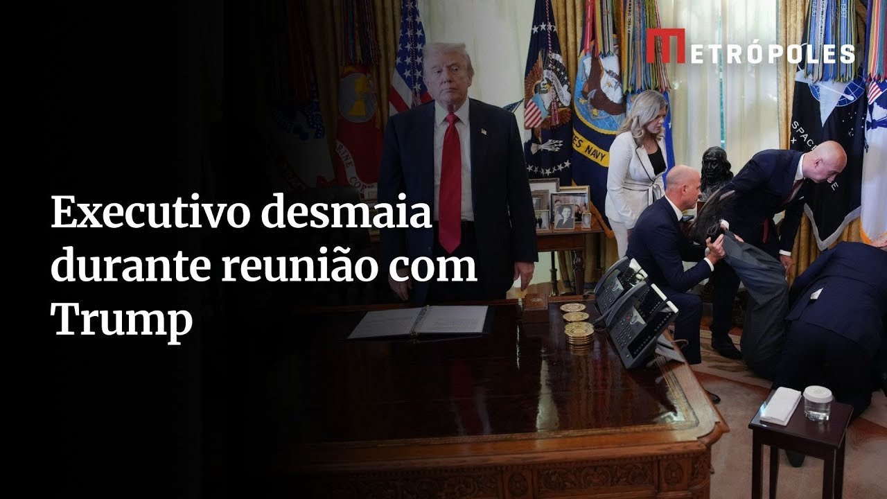 Vídeo homem desmaia em reunião de Trump com fabricantes de canetas emagrecedoras TV Online Vídeo homem desmaia em reunião de Trump com fabricantes de canetas emagrecedoras