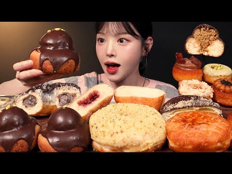 SUB)콰작!콰작! 두바이 초콜렛 도넛 먹방🍩🍫 쿠앤크 우유크림 올드페리도넛 디저트 리얼사운드 Chocolate Doughnut Dessert Mukbang Asmr