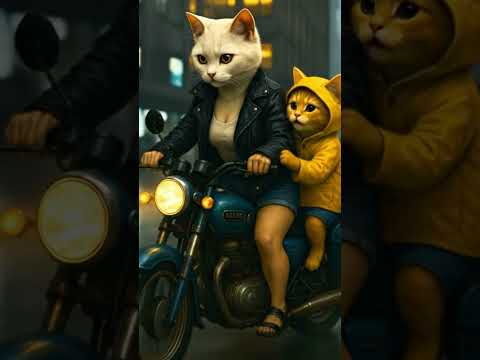 Cute Cat on bike with kitten #kitten #cutecat #catsofyoutube #cat #kitty #lovelycat #catworld #cat