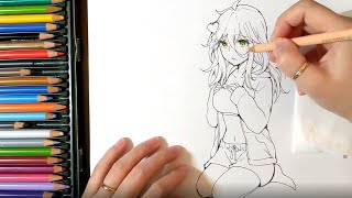 学生時代に使っていた色鉛筆を発見したので「進撃のえろ子さん」を描いてみた - coloredpencil drawing