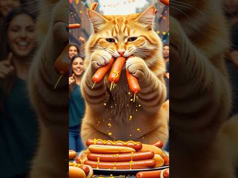 Funny Chubby Cat Joins A Hotdog Eating Competition. |CatAnimation Stories#cat #catshorts #catshorts
