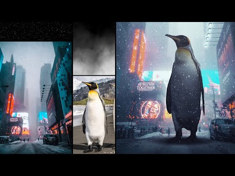 Surreal Penguin in the City Photo Manipulation Photoshop Tutorial #photoshop #photoediting
