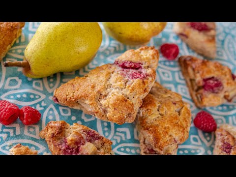 Perfect for breakfast! How to make from scratch homemade Pear & Raspberry SCONES | easy recipe