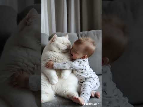 Best friendship 💓 cat loves kids