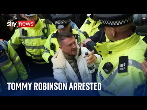 Tommy Robinson arrested at antisemitism protest in central London