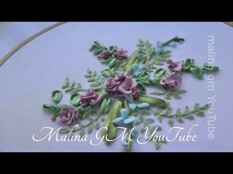 Hand Embroidery Ribbon Bouquet of delicate Roses