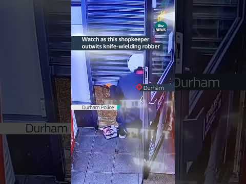 Watch as shopkeeper outwits knife-wielding robber #itvnews