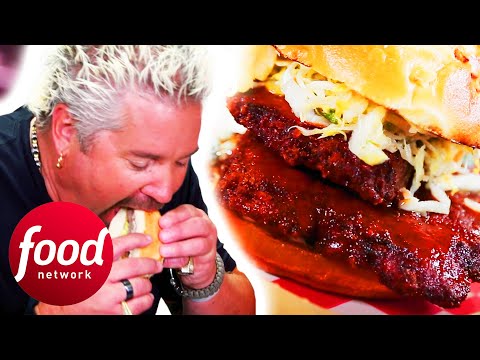 Guy Fieri Bites Into A Meat-Filled Short Rib Sandwich BOMB! | Diners, Drive-ins, and Drives
