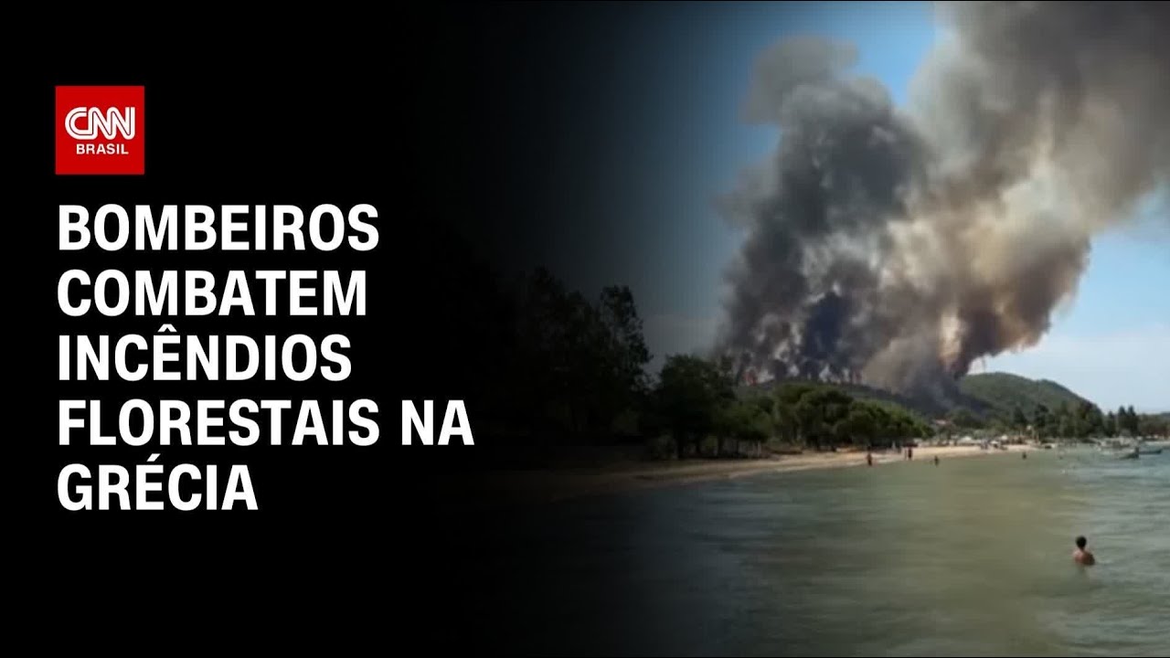 Vídeo incêndio florestal assusta banhistas na Grécia | CNN NOVO DIA
