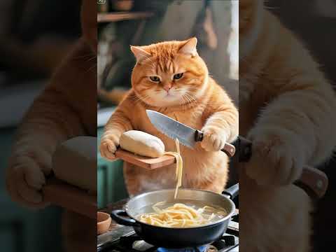 猫の動画サムネイル - 今天让你们见识一下胖橘猫版—刀削面！#shorts #youtubeshorts #ai