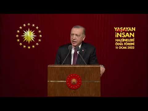 Erdoğan, ‘Yaşayan İnsan Hazineleri Geleceğe Aktarılan Mirasın Temsilcileri Ödül Töreni’nde konuşuyor
