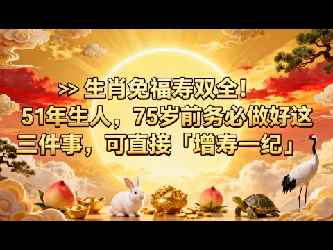 生肖兔福壽雙全！51年生人，75歲前務必做好這三件事，可直接「增壽一紀」！