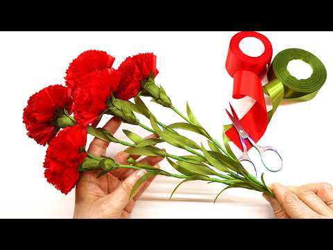Realistic satin ribbon Flowers 🌸 DIY Carnation flowers