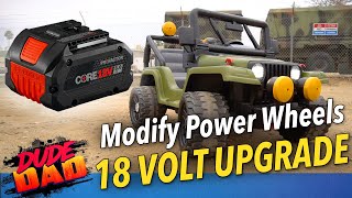 EASY - How To Modify 12 Volt Power Wheels To 18 Volt power tools battery. Jeep 18 Volt Upgrade