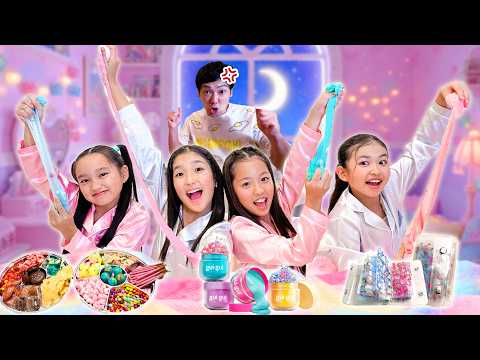 お友達とお泊まり会&ナイトルーティン!内緒のシール交換・スライム・おかしパーティ🌙🍭