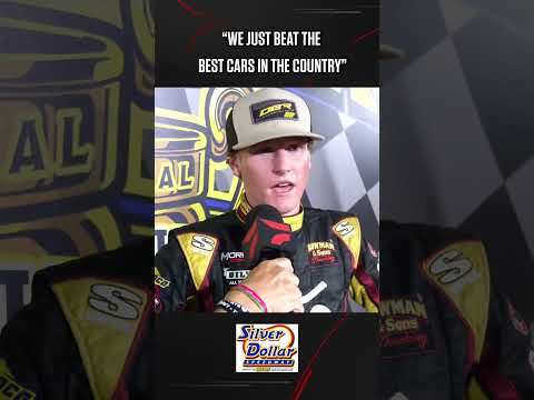 🏁 🔊 Dylan Bloomfield reacts after opening up #GoldCup71 in victory lane in the 360 sprint car. 🏆 - dirt track racing video image