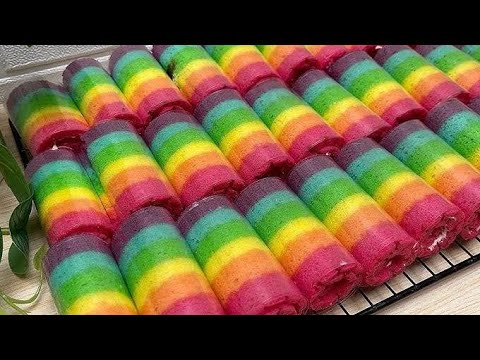 BOLU GULUNG MINI RAINBOW | Resep Agar Lentur Tidak Mudah Pecah @KueNanash